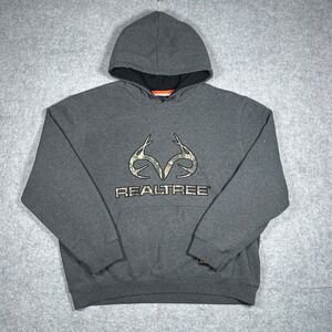 Realtree Hoodie Mens XXL Gray Camo Logo Pullover Sweatshirt Hunting Workwear